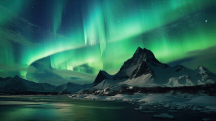 Naklejka premium Aurora borealis at mountain landscape.