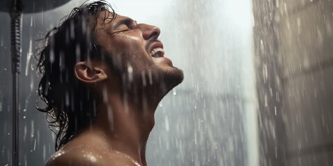 Man singing in the shower, concept of Men in the bathroom