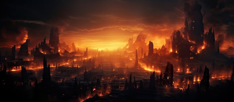 City engulfed in flames Armageddon