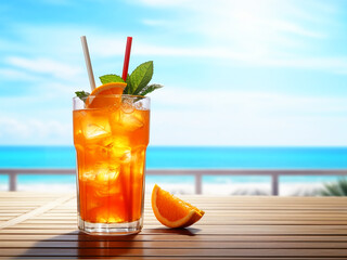 Obraz premium A glass of orange juice with fresh background