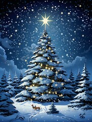 Obraz premium Christmas tree poster card background design, new years illustration