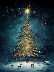 Christmas tree poster card background design, new years illustration