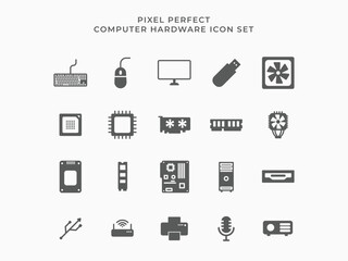 Computer hardware icon set flat style. Peripheral icon design in vector format