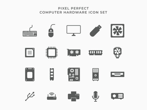 Computer hardware icon set flat style. Peripheral icon design in vector format