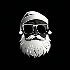 Santa claus wearing glasses and jolly joker face on a black background, in the style of animated gifs. Minimalist black and white