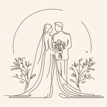 Wedding invitation card, silhouette of bride and groom.