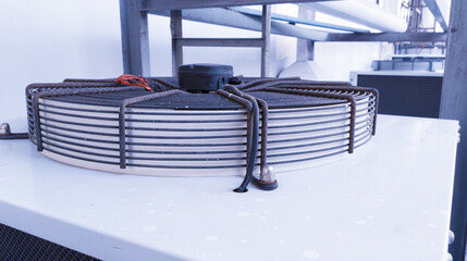 Industrial HVAC air conditioning vent, Instalation of hvac system. Ventilation fan background.
with...