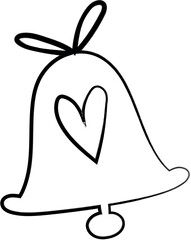 Bell with hearts line drawing valentines day decoration design

