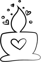 Candle with hearts line drawing valentines day decoration design