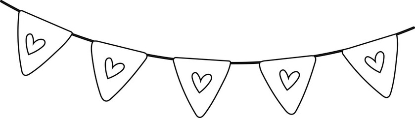 Flags with hearts drawing line valentines day decoration design