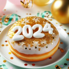 2024 donut with sprinkles, generative ai - obrazy, fototapety, plakaty