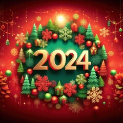 New Year, 2024 wreath, generative ai