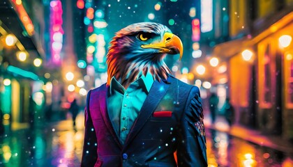 Anthromorphic Eagle Wearing Fashionable Blazers