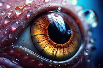 a close up of an eye with drops of water on it.  generative ai