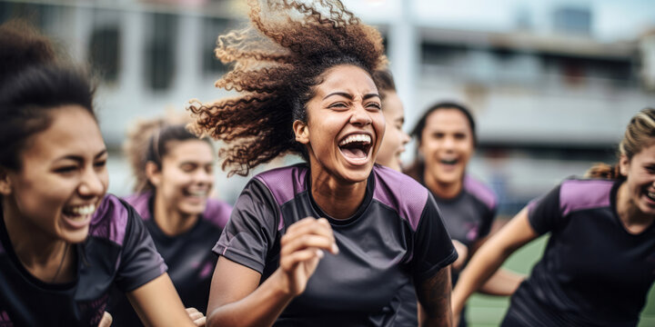 Celebratory Huddle: Female Soccer Team Marks Their Victory