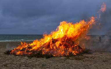 Saint Hans Fire on the beach of Stenbjerg, Nórthern Jutland, Denmark