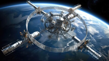 Orbital space station in space near Earth