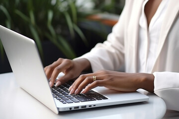  close up female hands typing on keyboard pc, working /chatting indoor environment