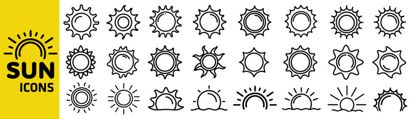 Sun icon set. Collection of sun stars for use in as logo or weather icon. 