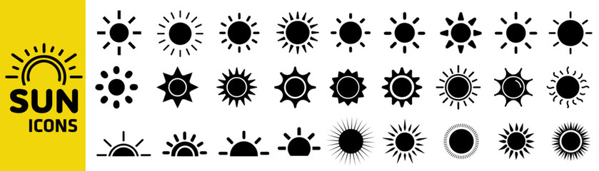 Sun icon set. Collection of sun stars for use in as logo or weather icon. 