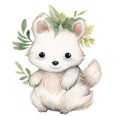 watercolor Whimsical Baby Animal in leaves Clipart for Nursery Decor