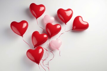 Heart-shaped balloons on a white background, representing love. Perfect for Valentine's Day illustration and love-themed backgrounds. Generative AI