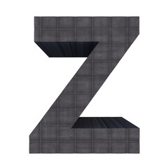 Quilted black fabric 3D letter Z isolated on white background