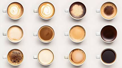 Set of coffee cups with various isolated on white background