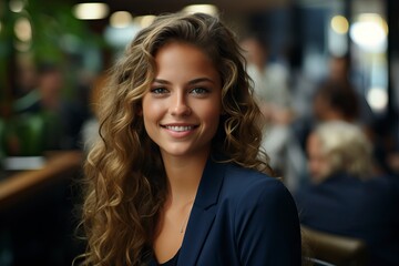 Obraz premium Smiling business woman having interview in office