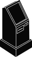 Cartoon Black and White Isolated Illustration Vector Of An ATM Cash Point Withdrawal Machine