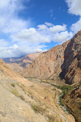 Fototapeta premium Mountain landscape on a hiking trail from Sarytag to Iskandarkul in Fann mountains, Tajikistan