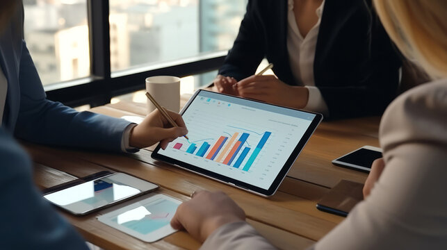 Business people in team collaborating on statistics