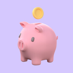 gold coins on piggy bank money saving concept. 3D Illustration with clipping path.