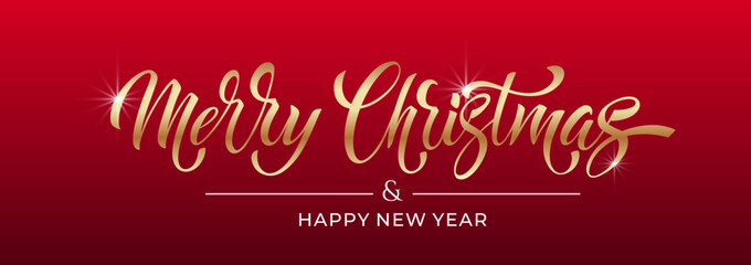 Merry Christmas and Happy New Year hand lettering calligraphy. Vector holiday illustration element.