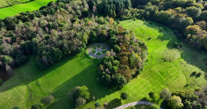 Autumnal aerial view of Rotary Wheel in Tandle Hills Country Park, United Kingdom