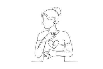 A sad woman broke up. Breakup one-line drawing
