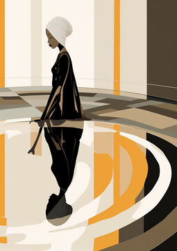 Illustration poster with woman silhouette, interior design