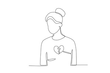 A woman is broken in love. Breakup one-line drawing