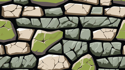 Stone Wall with Crack and Moss Texture for Backdrop and Wallpaper