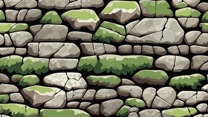Stone Wall with Crack and Moss Texture for Backdrop and Wallpaper