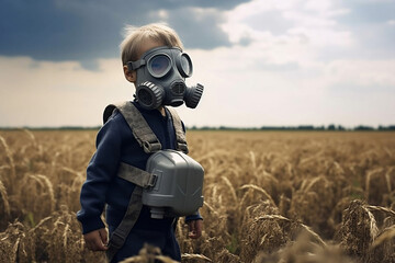 Person protection dangerous pollution environment air disaster chemical ecology toxic gas mask safety - obrazy, fototapety, plakaty