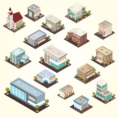 vector urban buildings isometric collection