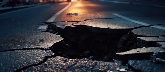 Damaged asphalt road