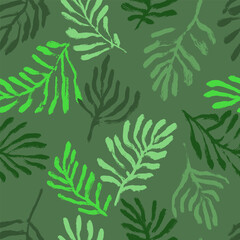 Brush Green Leaves and Branches Seamless Pattern