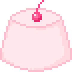 pudding, Pink Pudding, dessert, pixel, pixelart, dotillustration, cutepudding, vanilla pudding, cute pudding, puddingcharacter, vanillapudding, cherry, cherrypudding, cherries