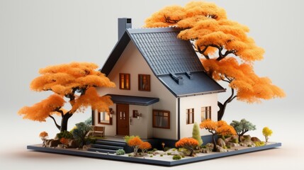 3D Exterior of a cottage house on a white background