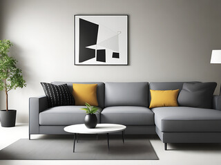 The interior modern living room with  sofa and wall