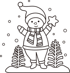 Snowman standing in the snow Coloring drawing