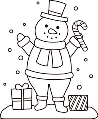 Snowman standing in the snow Coloring drawing