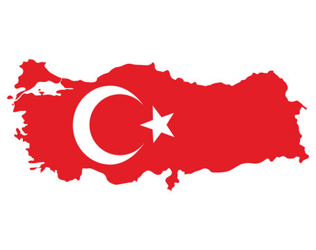 Map of Turkey with Turkish flag. 